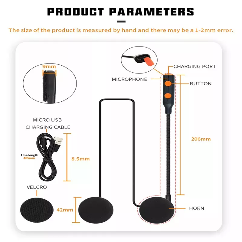 Wireless Bluetooth Helmet Speaker System & Hands-Free Motorcycle Headset-AM16 - Image 9